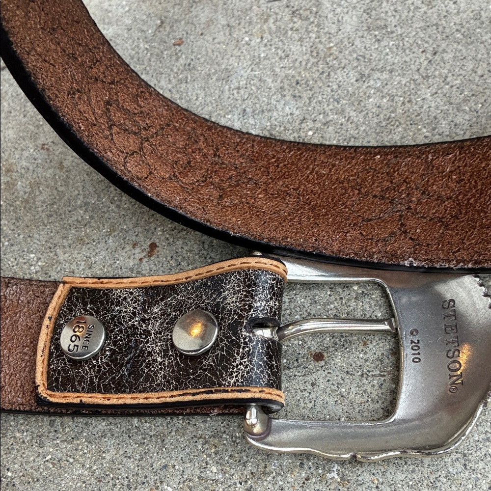 Stetson Black and Brown Leather Belt with Silver Buckle - Picture 3 of 10